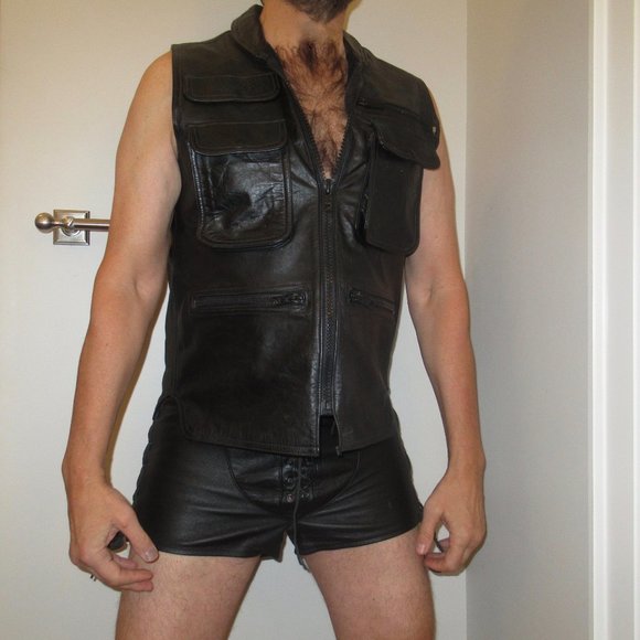 Men's NYC Tino Trevino Leather Den Black Leather Zip-Front Shirt Vest Size L - Picture 8 of 12